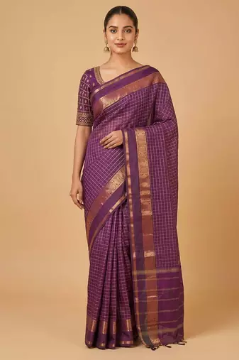 Purple muthu kattam kanchi cotton saree with blouse