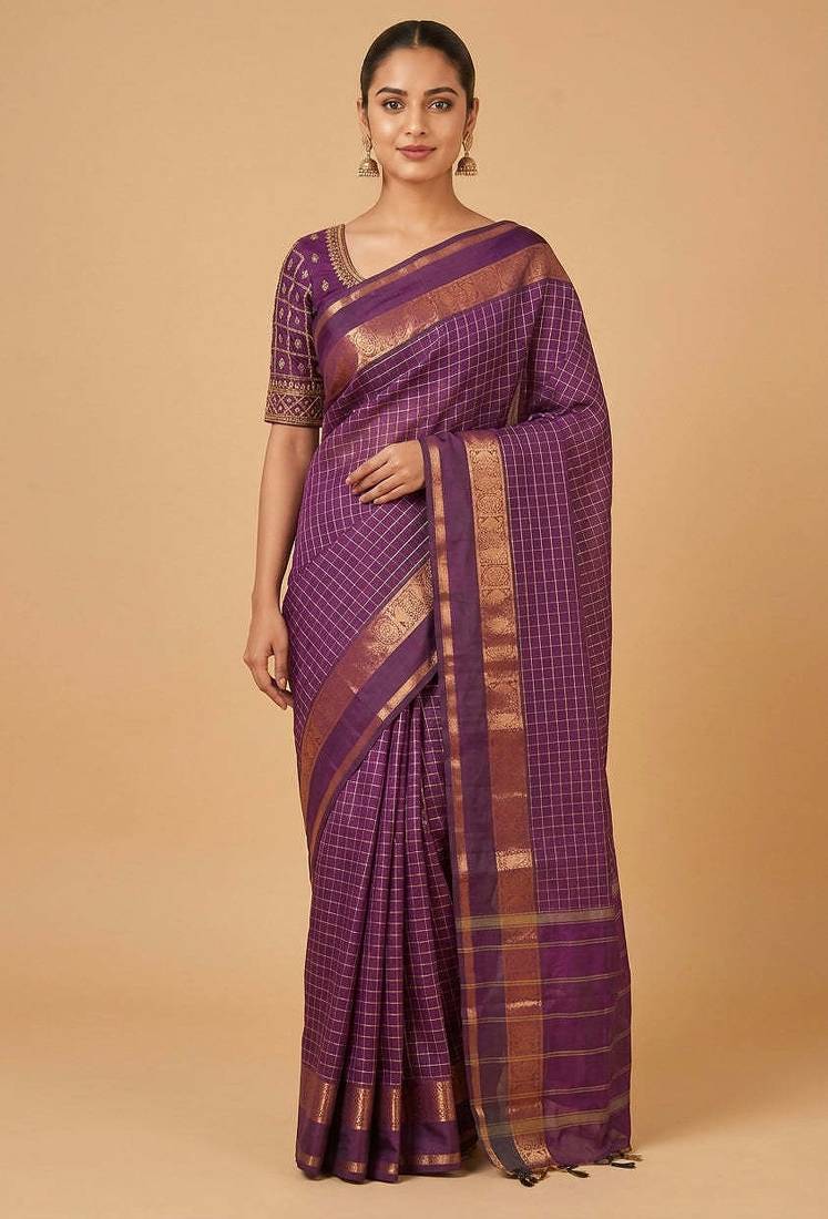 Purple muthu kattam kanchi cotton saree with blouse