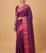 Purple traditional kanchi cotton saree with blouse