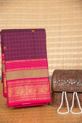 Purple traditional kanchi cotton saree with blouse 2