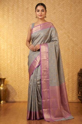 Grey and lavender semi silk saree with blouse