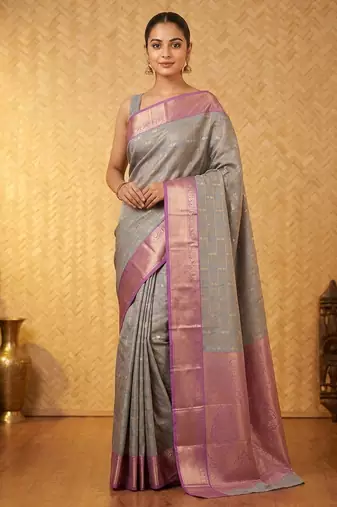 Grey and lavender semi silk saree with blouse