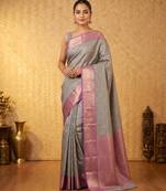 Grey and lavender semi silk saree with blouse