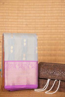 Grey and lavender semi silk saree with blouse 2