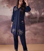 Floral Embroidered Thread Work Pure Cotton Kurta With Trousers