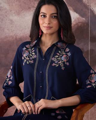Floral Embroidered Thread Work Pure Cotton Kurta With Trousers 2