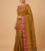 Army green and purple kanchi cotton saree with blouse
