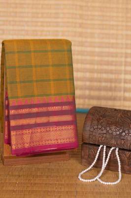 Army green and purple kanchi cotton saree with blouse 2