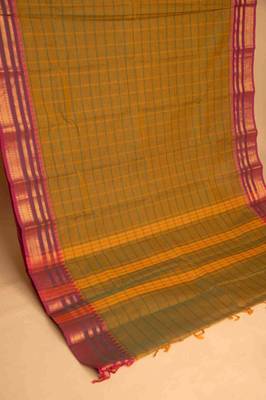 Army green and purple kanchi cotton saree with blouse 3