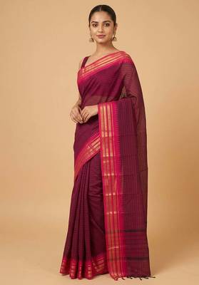 Purple adukku pettu kanchi cotton saree with blouse 1