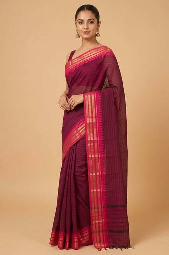 Purple adukku pettu kanchi cotton saree with blouse