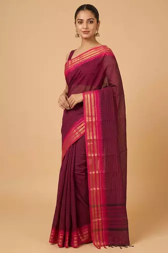 Purple adukku pettu kanchi cotton saree with blouse