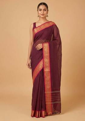 Purple aayiram butta kanchi cotton saree with blouse 1