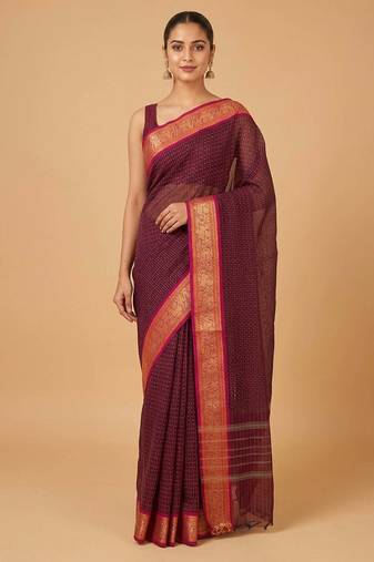 Purple aayiram butta kanchi cotton saree with blouse