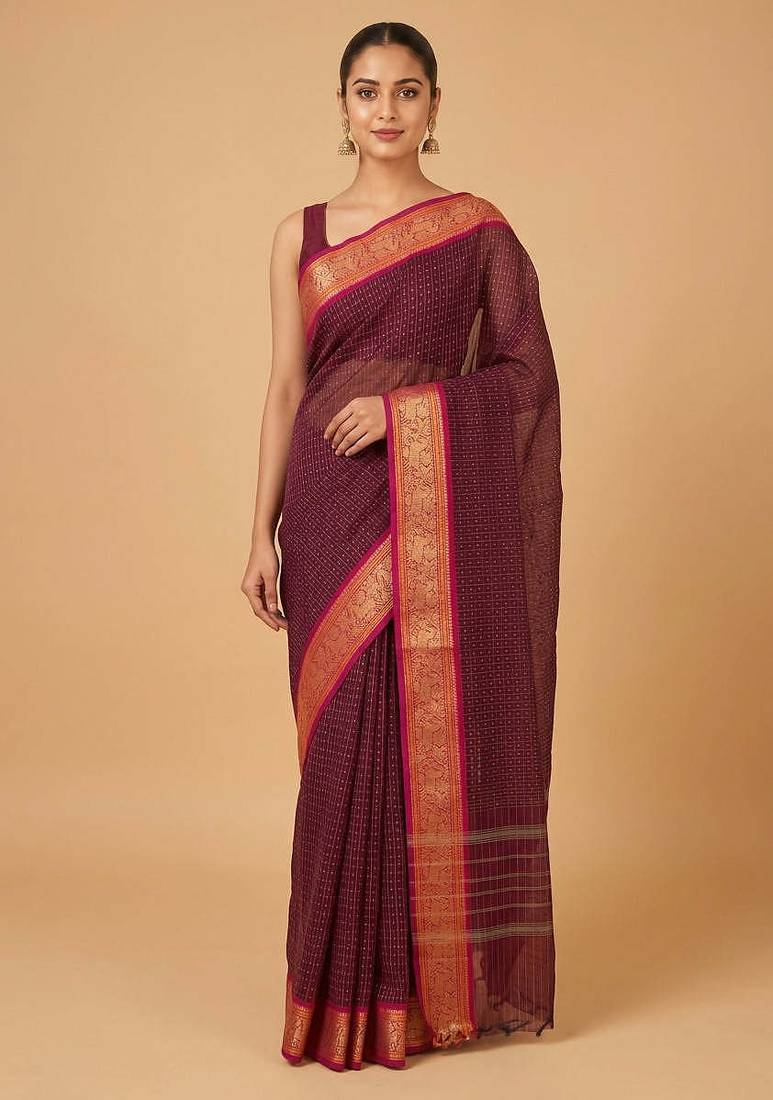 Purple aayiram butta kanchi cotton saree with blouse