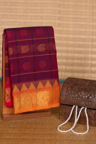 Purple mustard and pink ganga jamuna kanchi cotton saree with blouse
