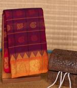 Purple mustard and pink ganga jamuna kanchi cotton saree with blouse