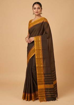 Black kanchi cotton saree with blouse 1