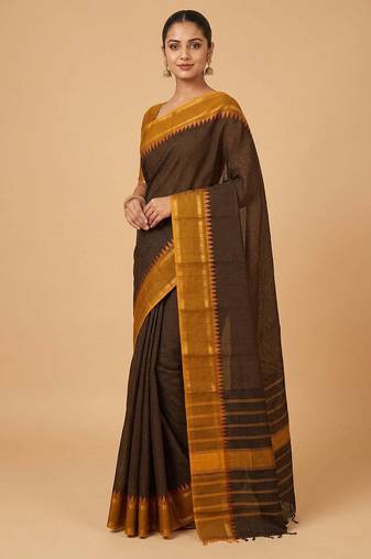 Black kanchi cotton saree with blouse