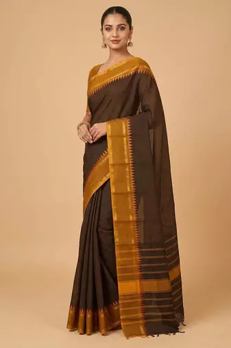 Black kanchi cotton saree with blouse