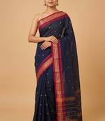 Navyblue and purple kanchi cotton saree with blouse
