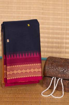 Navyblue and purple kanchi cotton saree with blouse 2