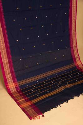 Navyblue and purple kanchi cotton saree with blouse 3