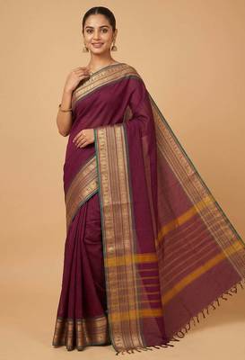 Purple veldhari kanchi cotton saree with blouse 1