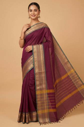 Purple veldhari kanchi cotton saree with blouse