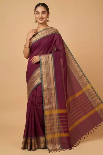 Purple veldhari kanchi cotton saree with blouse