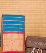 Peacock blue traditional touch silk saree with blouse