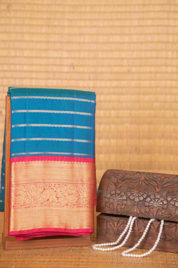 Peacock blue traditional touch silk saree with blouse