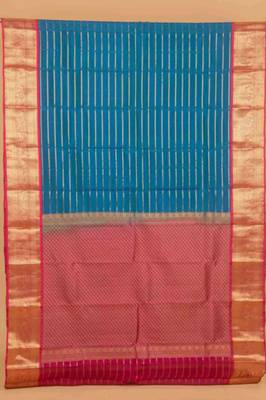 Peacock blue traditional touch silk saree with blouse 2
