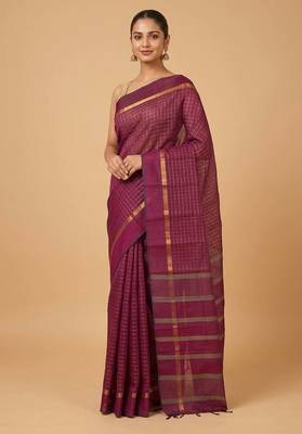 Purple muthu kattam kanchi cotton saree with blouse 1