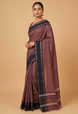 Grape purple and blue kanchi cotton saree with blouse 1