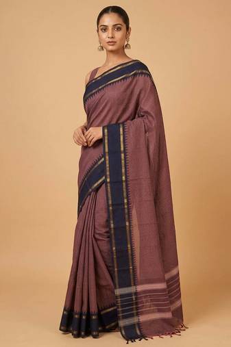 Grape purple and blue kanchi cotton saree with blouse