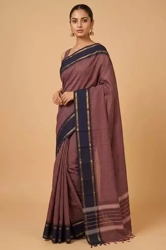 Grape purple and blue kanchi cotton saree with blouse