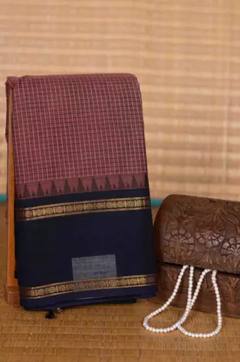 Grape purple and blue kanchi cotton saree with blouse