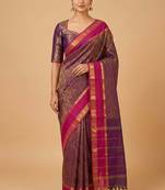 Purple vanasingaram kanchi cotton saree with blouse
