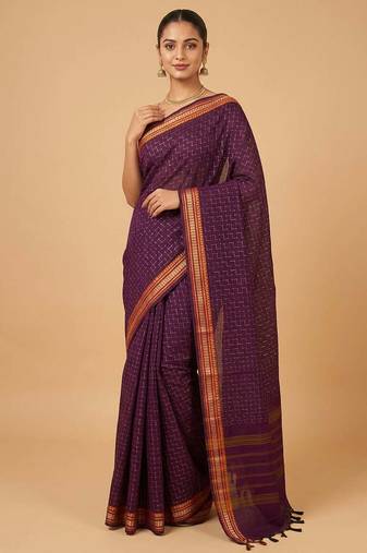Purple kanchi cotton saree with blouse