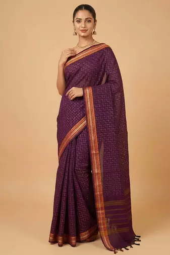 Purple kanchi cotton saree with blouse