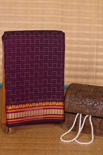 Purple kanchi cotton saree with blouse