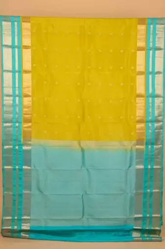 Lime green and turquoise touch silk saree with blouse