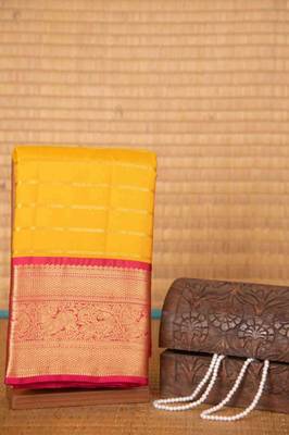 Yellow and pink veldhari touch silk saree with blouse 1
