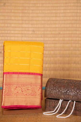 Yellow and pink veldhari touch silk saree with blouse