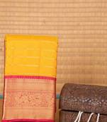 Yellow and pink veldhari touch silk saree with blouse