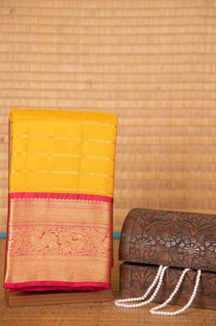 Yellow and pink veldhari touch silk saree with blouse