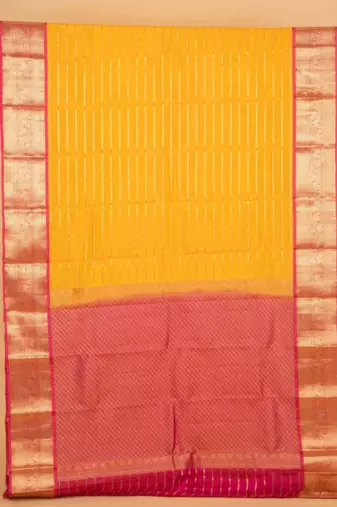 Yellow and pink veldhari touch silk saree with blouse