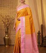 Yellow and baby pink retta pettu semi silk saree with blouse