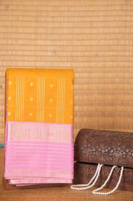 Yellow and baby pink retta pettu semi silk saree with blouse 2